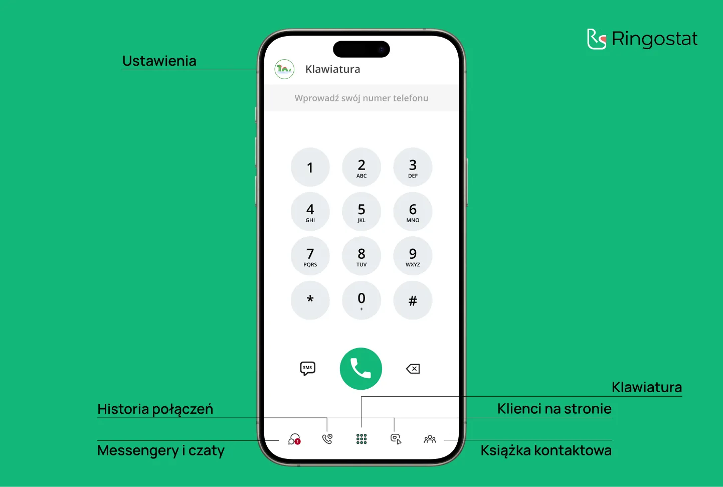 Interfejs aplikacji Ringostat Smart Phone